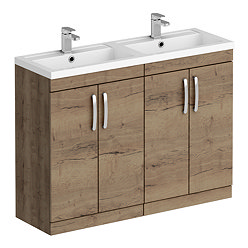 Brooklyn 1205mm Brown Oak Double Basin Vanity Unit - Floor Standing, 4 Door