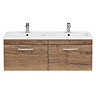 Brooklyn 1205mm Brown Oak Wall Hung Vanity Unit – Double Basin, 2 Soft-Close Drawers
