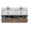 Brooklyn 1205mm Brown Oak Wall Hung Vanity Unit – Double Basin, 2 Soft-Close Drawers