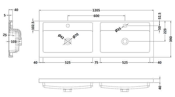 Brooklyn 1205mm Brown Oak Wall Hung Vanity Unit – Double Basin, 2 Soft-Close Drawers