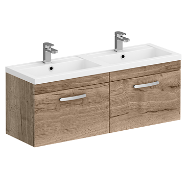 Brooklyn 1205mm Brown Oak Wall Hung Vanity Unit – Double Basin, 2 Soft-Close Drawers