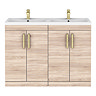 Brooklyn 1205mm Natural Oak Double Vanity Unit – Brushed Brass Handles, 4 Door
