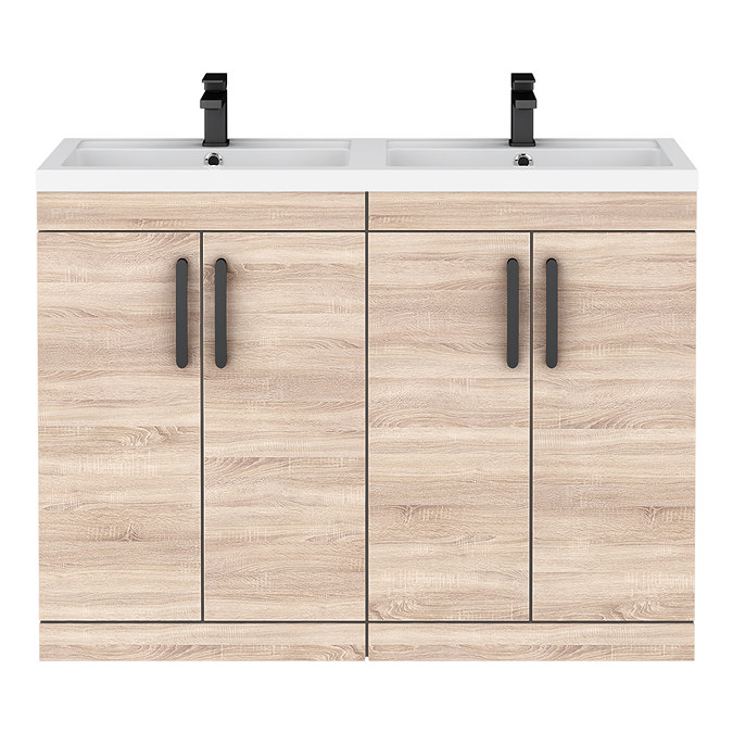 Brooklyn 1205mm Natural Oak Double Vanity Unit – Matt Black Handles, 4 Door