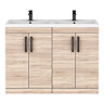 Brooklyn 1205mm Natural Oak Double Vanity Unit – Matt Black Handles, 4 Door