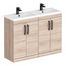 Brooklyn 1205mm Natural Oak Double Vanity Unit – Matt Black Handles, 4 Door
