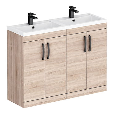 Brooklyn 1205mm Natural Oak Double Vanity Unit – Matt Black Handles, 4 Door