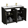 Brooklyn 1205mm Black Double Vanity Unit – Brushed Brass Handles, 4 Door