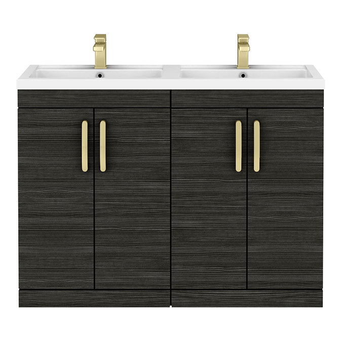 Brooklyn 1205mm Black Double Vanity Unit – Brushed Brass Handles, 4 Door