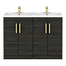 Brooklyn 1205mm Black Double Vanity Unit – Brushed Brass Handles, 4 Door