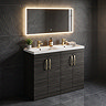 Brooklyn 1205mm Black Double Basin Vanity Unit - Floor Standing, 4 Door with Brushed Brass Handles