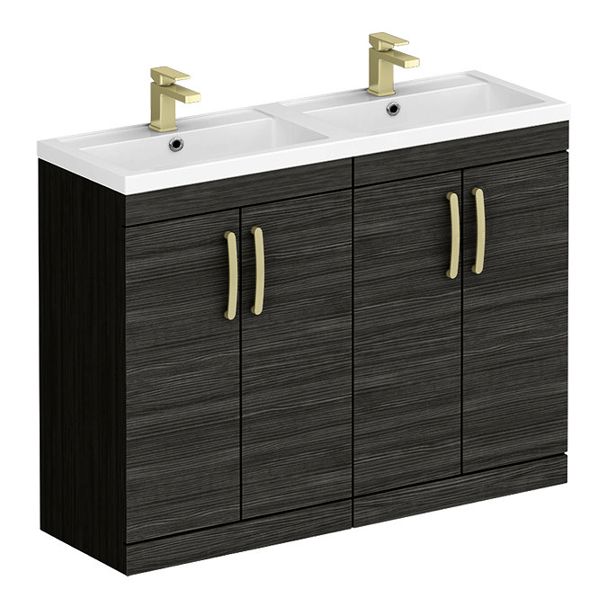 Brooklyn 1205mm Black Double Vanity Unit – Brushed Brass Handles, 4 Door