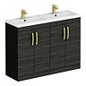 Brooklyn 1205mm Black Double Vanity Unit – Brushed Brass Handles, 4 Door
