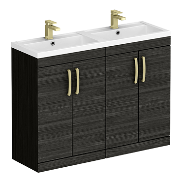 Brooklyn 1205mm Black Double Vanity Unit – Brushed Brass Handles, 4 Door