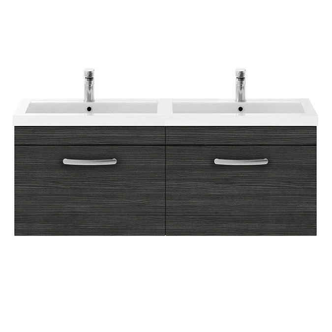 Brooklyn 1205mm Black Wall Hung Single 2 Double Basin Vanity Unit  In Bathroom Large Image