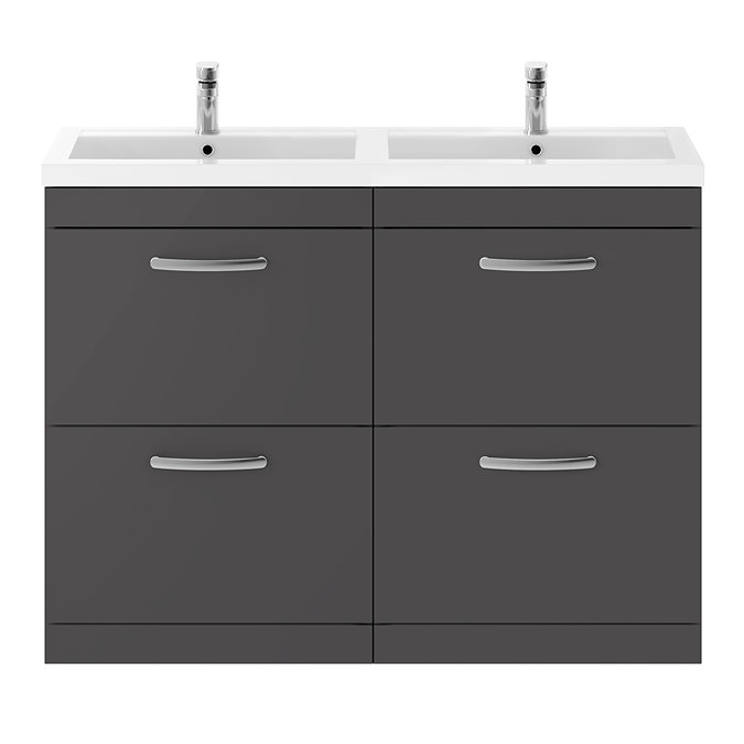 Brooklyn 1205mm Gloss Grey Double Basin 4 Drawer Vanity Unit Standard Large Image