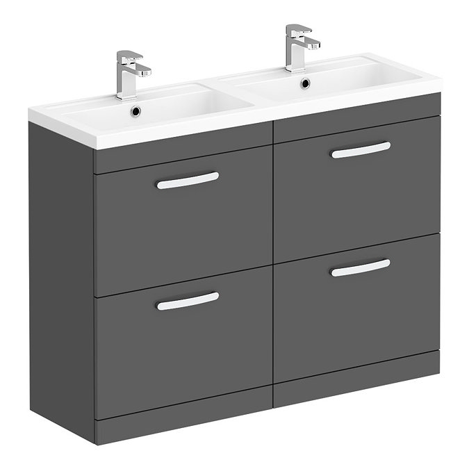 Brooklyn 1205mm Gloss Grey Double Basin 4 Drawer Vanity Unit Large Image