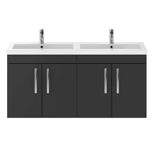 Brooklyn 1205mm Gloss Grey Wall Hung 4 Door Double Basin Vanity Unit