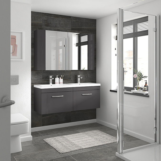 Brooklyn 1205mm Gloss Grey Wall Hung 2 Drawer Double Basin Vanity Unit  Feature Large Image