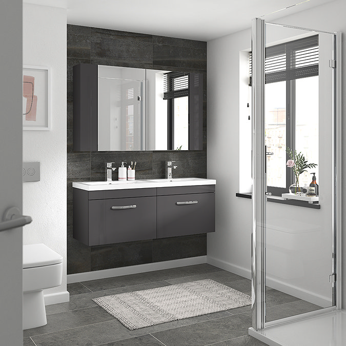 Brooklyn 1205mm Gloss Grey Wall Hung 2 Drawer Double Basin Vanity Unit Feature Large Image