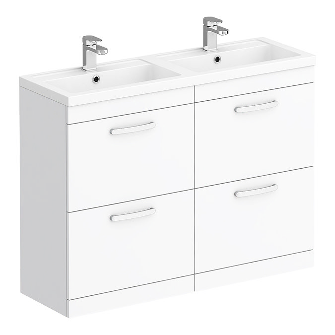 Brooklyn 1205mm Gloss White Double Basin 4 Drawer Vanity Unit Large Image