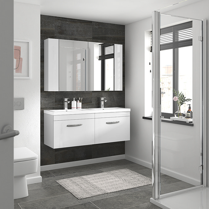 Brooklyn 1205mm Gloss White Wall Hung 1 Drawer Double Basin Vanity Unit  Feature Large Image