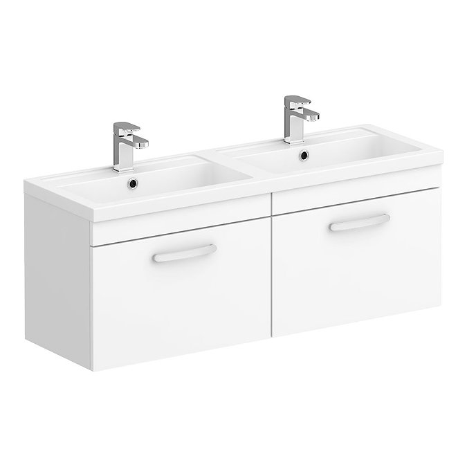 Brooklyn 1205mm Gloss White Wall Hung 2 Drawer Double Basin Vanity Unit Large Image