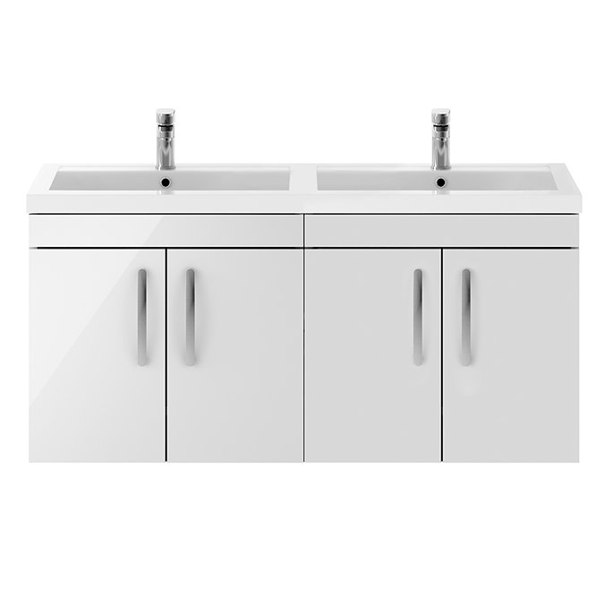 Brooklyn 1205mm Gloss White Wall Hung 4 Door Double Basin Vanity Unit Standard Large Image