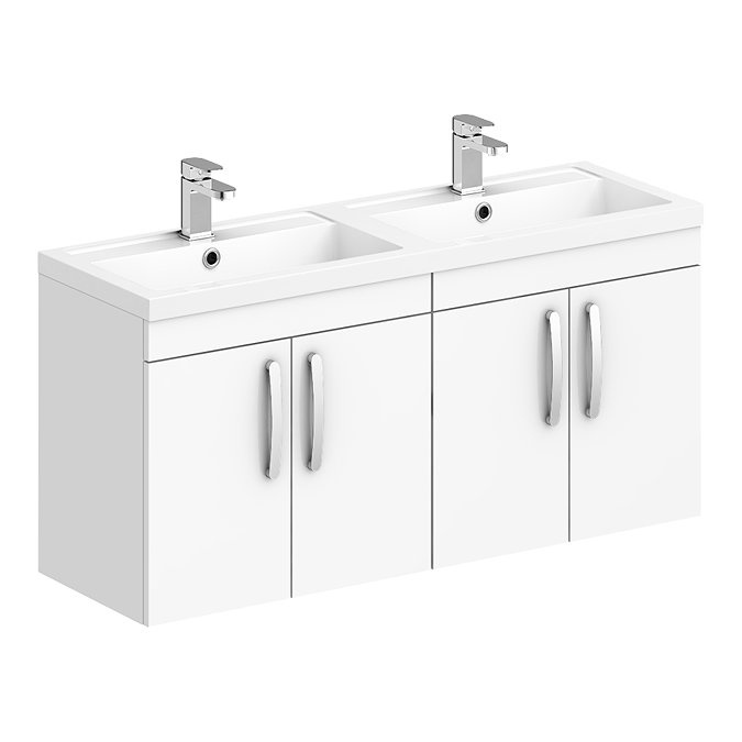 Brooklyn 1205mm Gloss White Wall Hung 4 Door Double Basin Vanity Unit Large Image