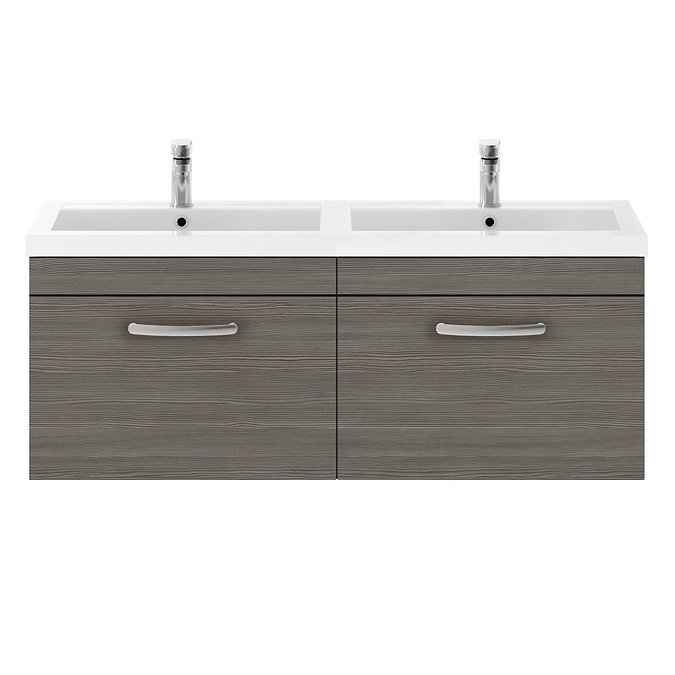 Brooklyn 1205mm Grey Avola Wall Hung 2 Drawer Double Basin Vanity Unit In Bathroom Large Image