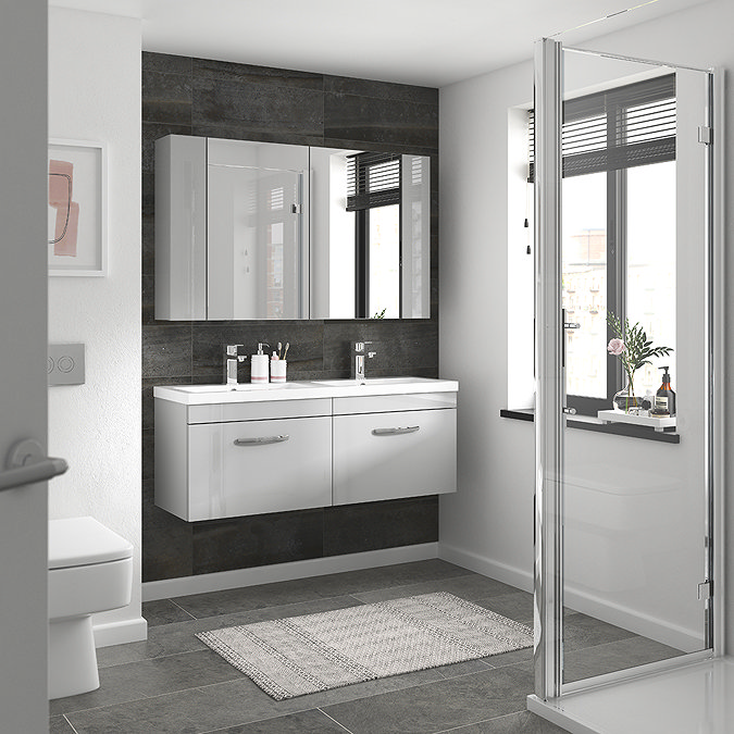 Brooklyn 1205mm Grey Mist Wall Hung 2 Drawer Double Basin Vanity Unit  Standard Large Image