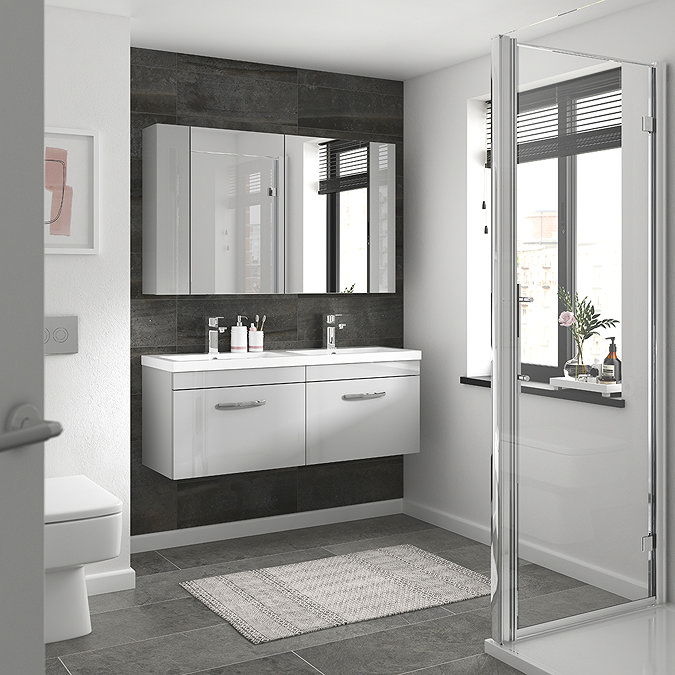Brooklyn 1205mm Grey Mist Wall Hung 2 Drawer Double Basin Vanity Unit Standard Large Image