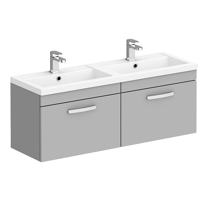 Brooklyn 1205mm Grey Mist Wall Hung 2 Drawer Double Basin Vanity Unit Large Image