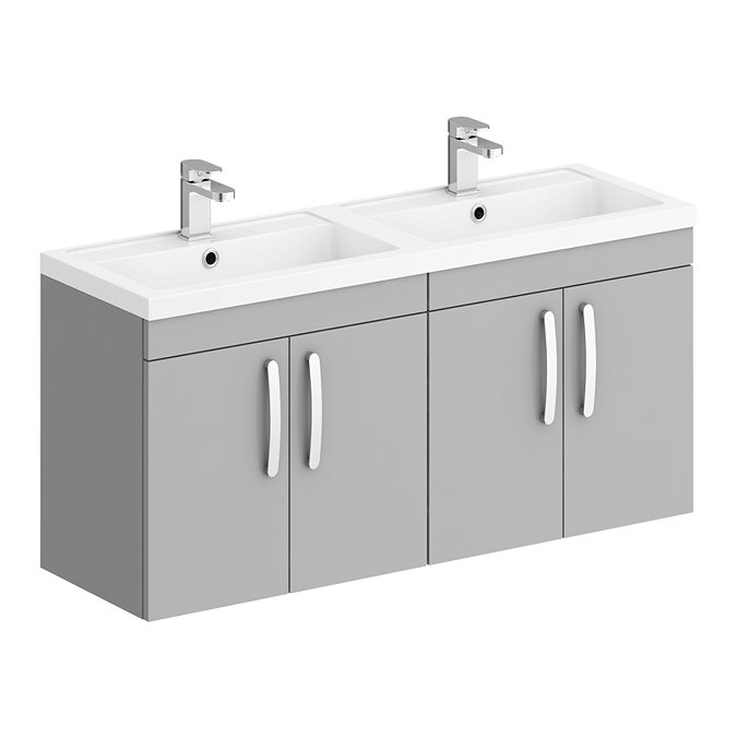 Brooklyn 1205mm Grey Mist Wall Hung 4 Door Double Basin Vanity Unit Large Image