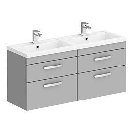 Brooklyn 1205mm Grey Mist Wall Hung 4 Drawer Double Basin Vanity Unit Large Image