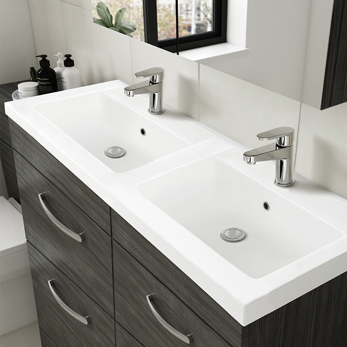 Brooklyn 1205mm Hacienda Black Double Basin 4 Drawer Vanity Unit Standard Large Image