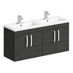 Brooklyn 1205mm Hacienda Black Wall Hung 4 Door Double Basin Vanity Unit Large Image