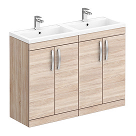 Brooklyn 1205mm Natural Oak Double Basin Vanity Unit – Floor Standing, 4 Door