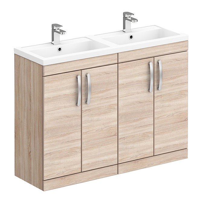 Brooklyn 1205mm Natural Oak Double Basin Vanity Unit – Floor Standing, 4 Door