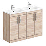 Brooklyn 1205mm Natural Oak Double Basin Vanity Unit – Floor Standing, 4 Door