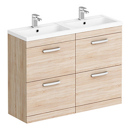 Brooklyn 1205mm Natural Oak Double Basin 4 Drawer Vanity Unit Large Image