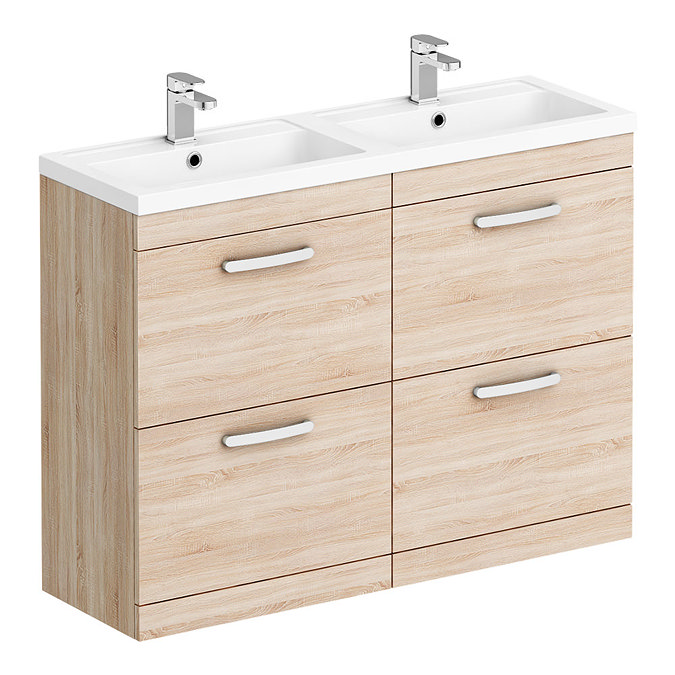 Brooklyn 1205mm Natural Oak Double Basin 4 Drawer Vanity Unit Large Image