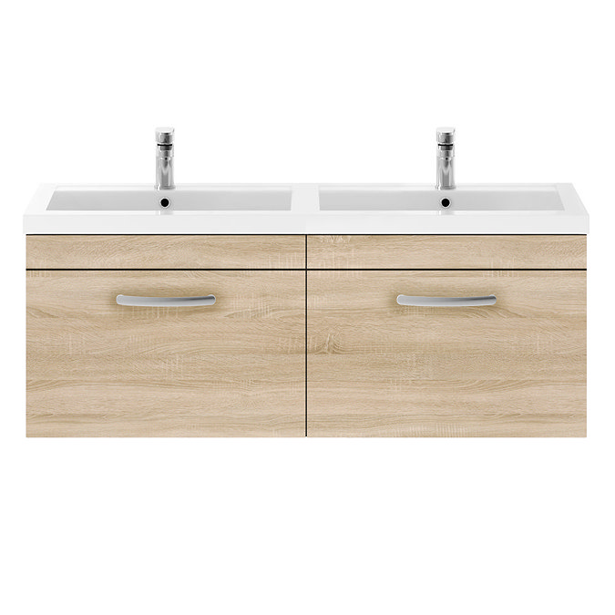 Brooklyn 1205mm Natural Oak Wall Hung 2 Drawer Double Basin Vanity Unit