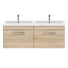 Brooklyn 1205mm Natural Oak Wall Hung 2 Drawer Double Basin Vanity Unit