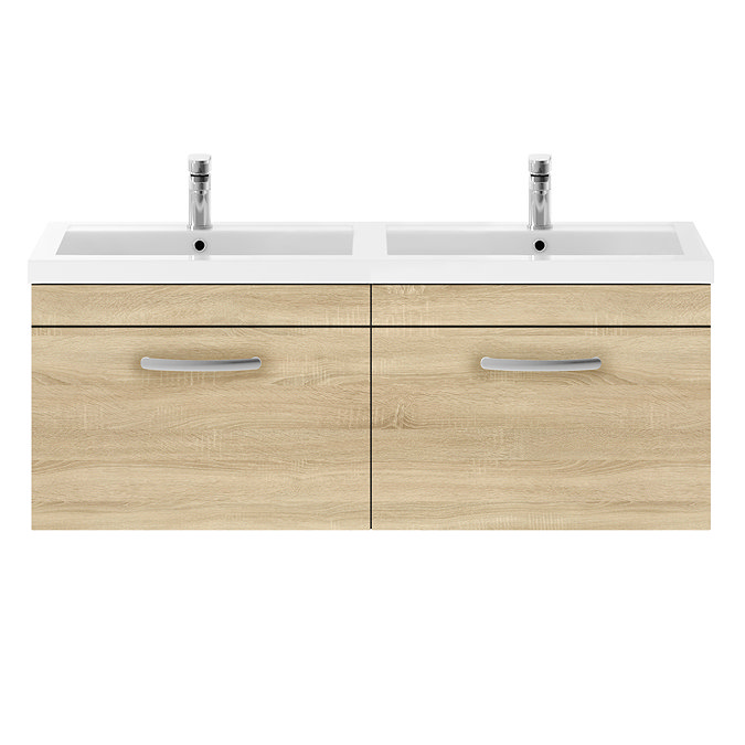 Brooklyn 1205mm Natural Oak Wall Hung 2 Drawer Double Basin Vanity Unit  In Bathroom Large Image