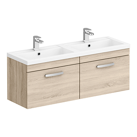 Brooklyn 1205mm Natural Oak Wall Hung 2 Drawer Double Basin Vanity Unit