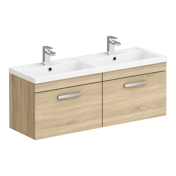 Brooklyn 1205mm Natural Oak Wall Hung 2 Drawer Double Basin Vanity Unit Large Image