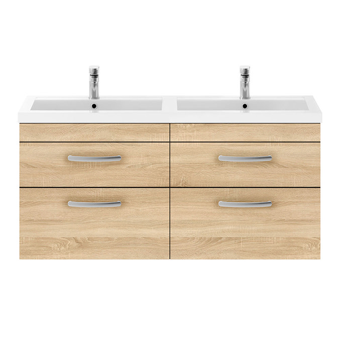 Brooklyn 1205mm Natural Oak Wall Hung Double Basin Vanity Unit Standard Large Image