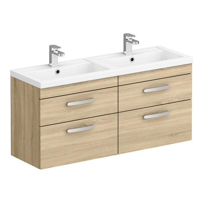 Brooklyn 1205mm Natural Oak Wall Hung Double Basin Vanity Unit Large Image