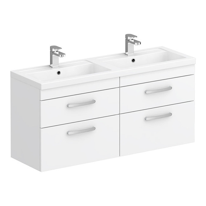 Brooklyn 1205mm White Wall Hung Double Basin Vanity Unit Large Image