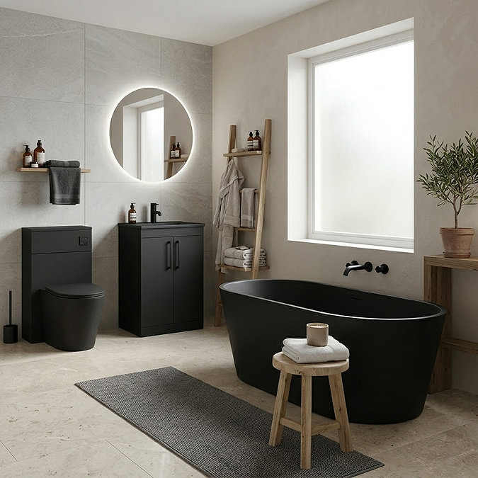 Brooklyn 1500 x 750 Matt Black Bath with Waste - Double Ended